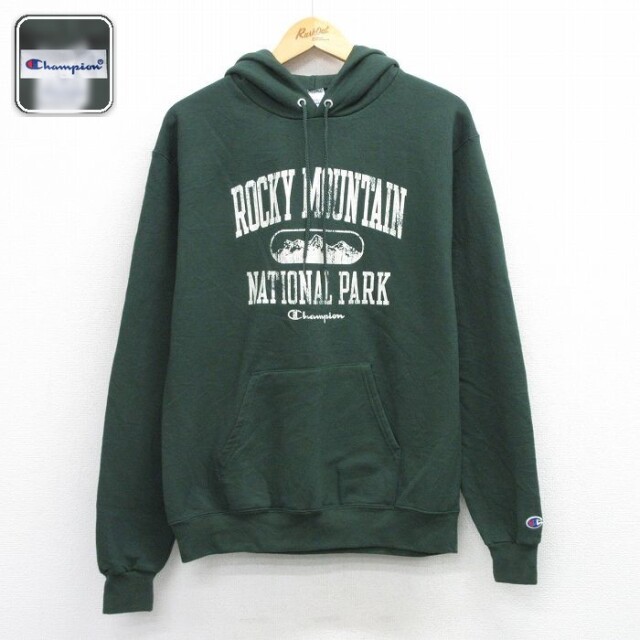 チャンピオン 長袖スウェットパーカー ROCKY MOUNTAIN グリーン メンズM相当 | 古着