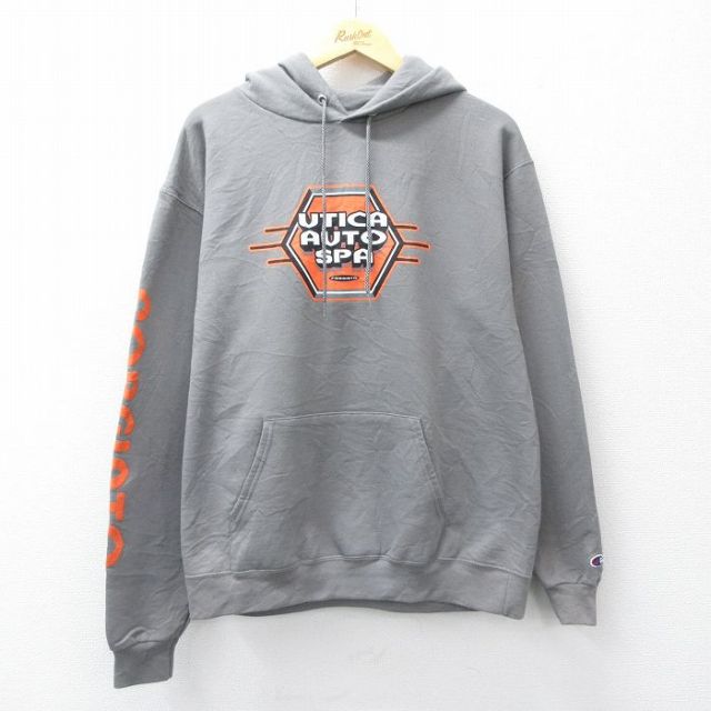 チャンピオン 長袖スウェットパーカー UTICA グレー メンズL相当 | 古着
