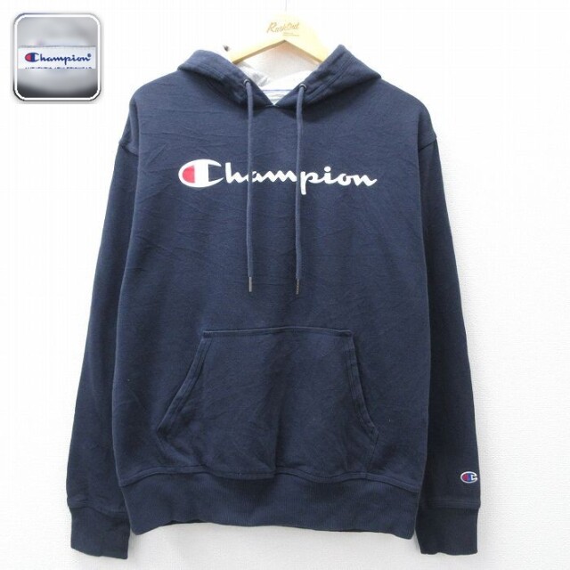 【20%OFF】チャンピオン 長袖スウェットパーカー ビッグロゴ ネイビー メンズL相当 | 古着