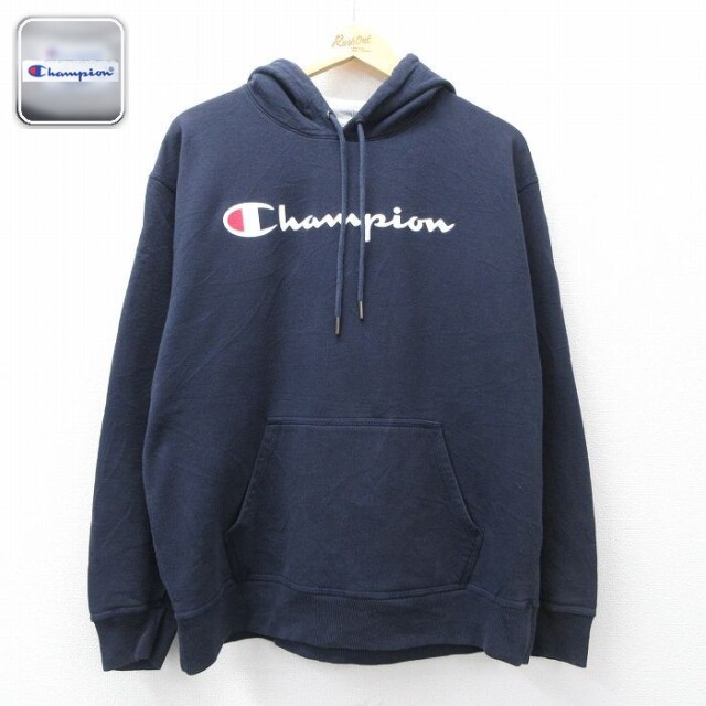 【20%OFF】チャンピオン 長袖スウェットパーカー ビッグロゴ ネイビー メンズXL相当 | 古着