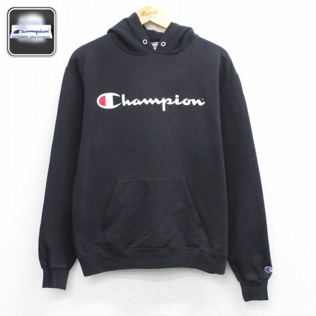 【20%OFF】チャンピオン 長袖スウェットパーカー ビッグロゴ ブラック メンズM相当 | 古着