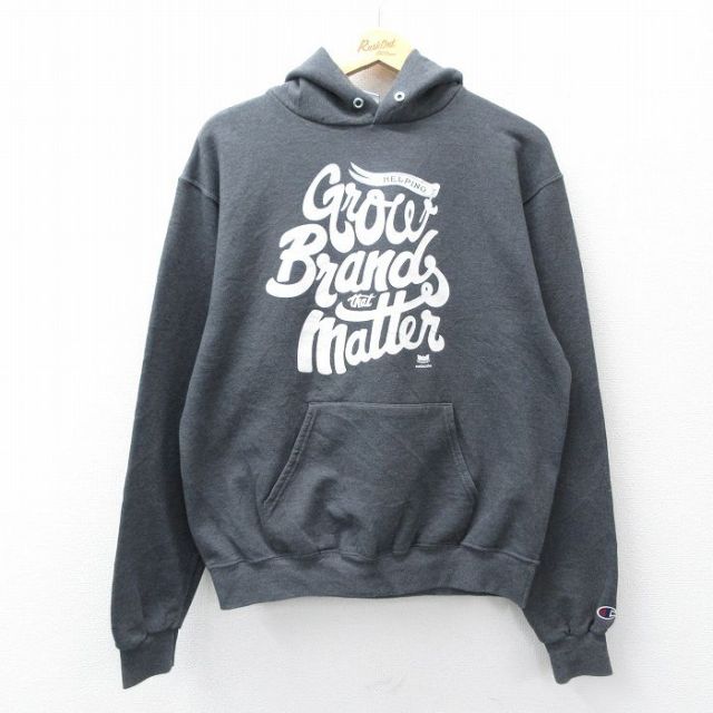 チャンピオン 長袖スウェットパーカー Grow Brand グレー メンズL相当 | 古着
