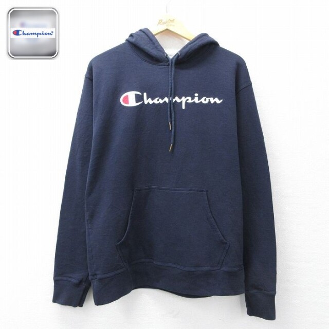【20%OFF】チャンピオン 長袖スウェットパーカー ビッグロゴ ネイビー メンズL相当 | 古着