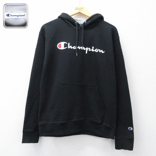 【20%OFF】チャンピオン 長袖スウェットパーカー ビッグロゴ ブラック メンズL相当 | 古着