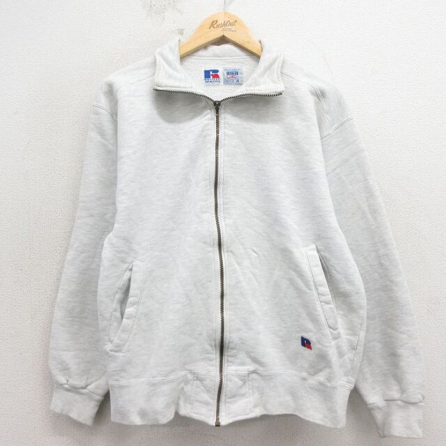 ラッセル 90s 長袖フルジップスウェット ワンポイントロゴ グレー メンズM相当 | 古着
