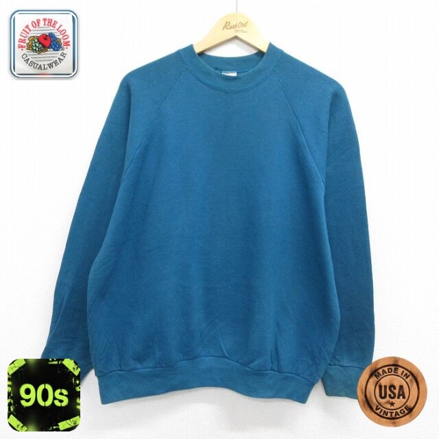 【20%OFF】フルーツオブザルーム 90s 長袖スウェット ラグラン ブルー メンズXL相当 | 古着