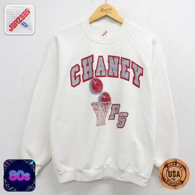 【20%OFF】80s ラグランスウェット CHANEY バスケットボール ホワイト メンズM相当 | 古着