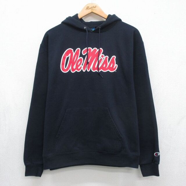 チャンピオン 長袖スウェットパーカー Olemiss ブラック メンズL相当 | 古着