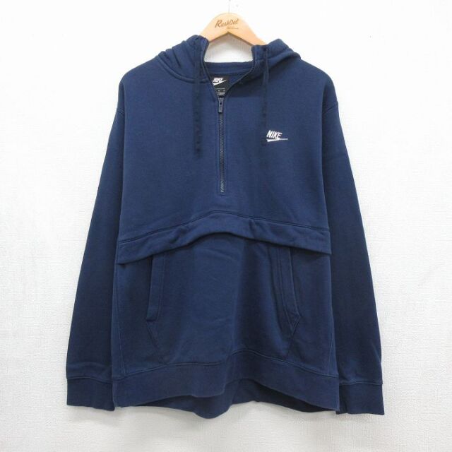 ナイキ ハーフジップスウェット ワンポイントロゴ ネイビー メンズXL相当 | 古着