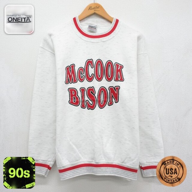 オニータ 90s 長袖スウェット MCCOOK 霜降りホワイト メンズL相当 | 古着