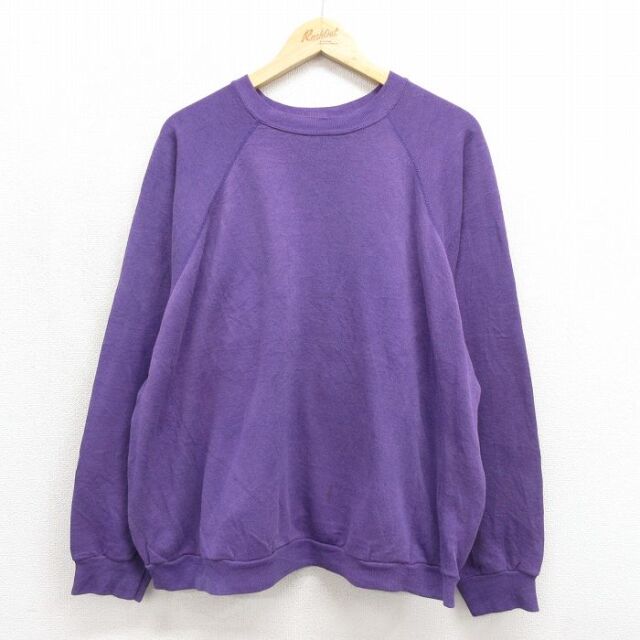XL★古着 長袖 スウェット メンズ 90年代 90s 無地 大きいサイズ ラグラン クルーネック USA製 パープル 26jul27