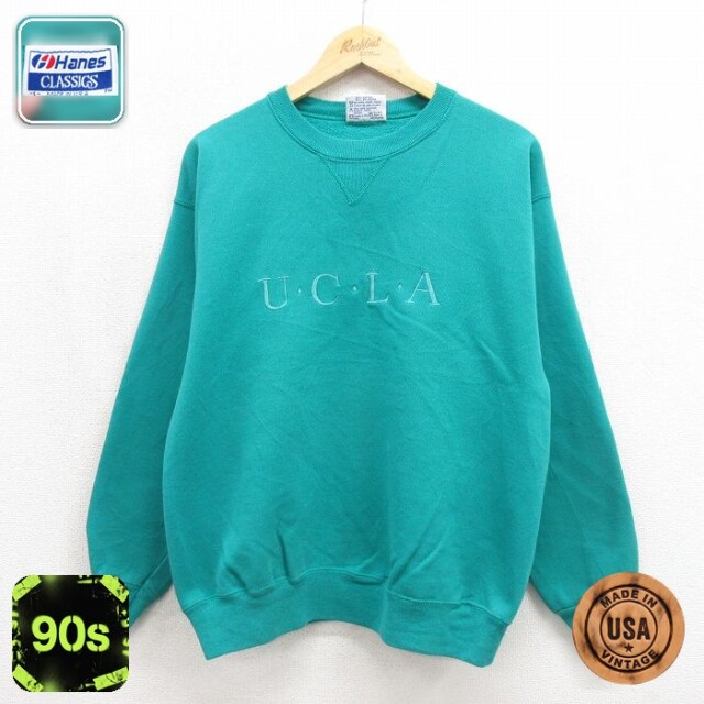 ヘインズ 90s 長袖スウェット UCLA刺繍 グリーン メンズL相当 | 古着