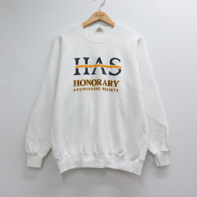 90s ラグランスウェット HAS ホワイト メンズL相当 | 古着