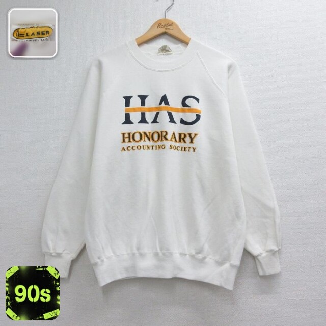 90s ラグランスウェット HAS ホワイト メンズL相当 | 古着