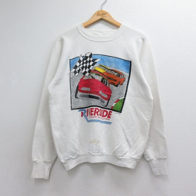フルーツオブザルーム 90s 長袖スウェット レーシングカー ラグラン ホワイト メンズL相当 | 古着