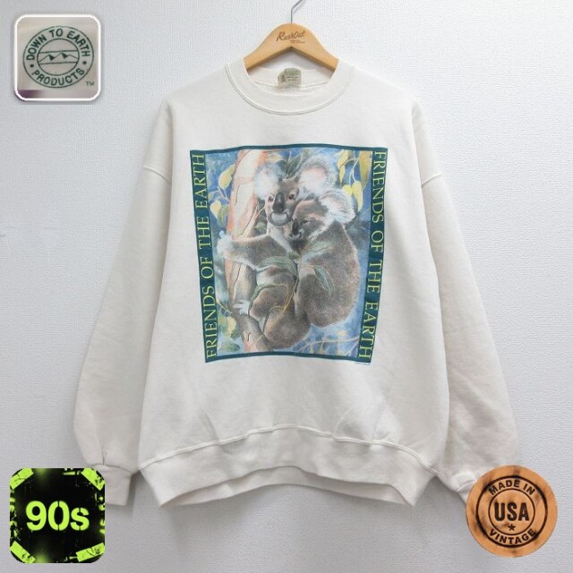 90s 長袖スウェット コアラ ベージュ メンズXL相当 | 古着