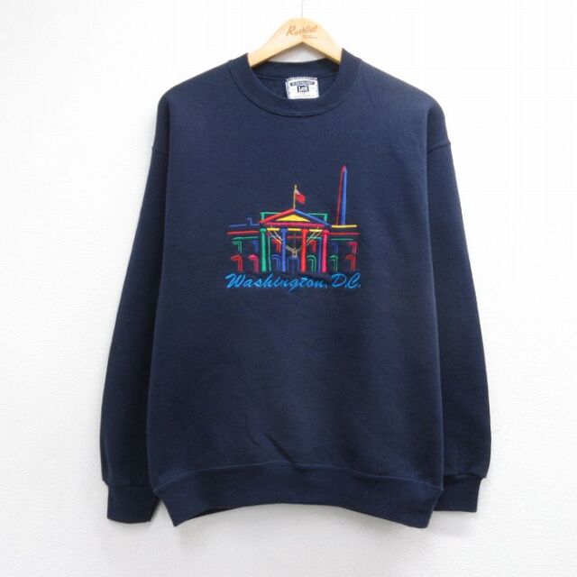 リー 90s 長袖スウェット ワシントンDC刺繍 ネイビー メンズM相当 | 古着