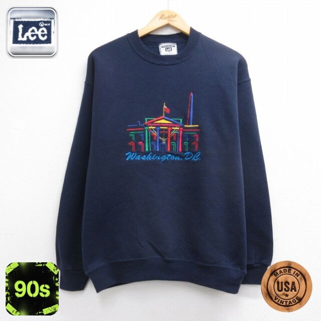 リー 90s 長袖スウェット ワシントンDC刺繍 ネイビー メンズM相当 | 古着