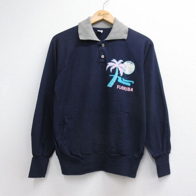 80s 長袖スウェット フロリダ ネイビー メンズS相当 | 古着