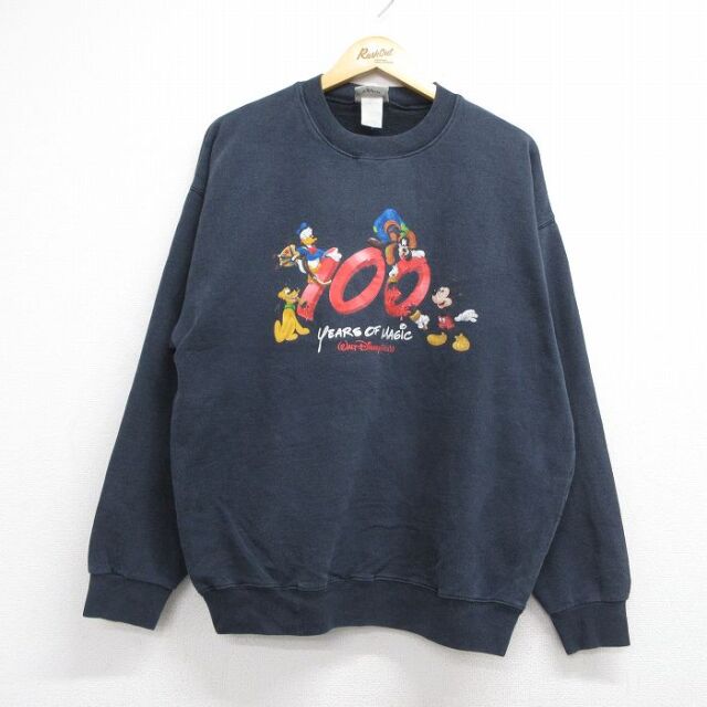 ディズニー 00s 長袖スウェット 100周年 ブラック メンズXL相当 | 古着