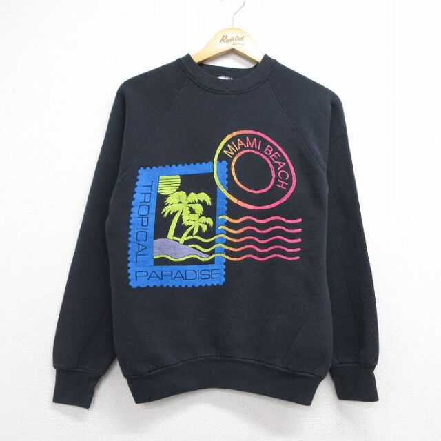 フルーツオブザルーム 80s 長袖スウェット マイアミビーチ ブラック メンズL相当 | 古着