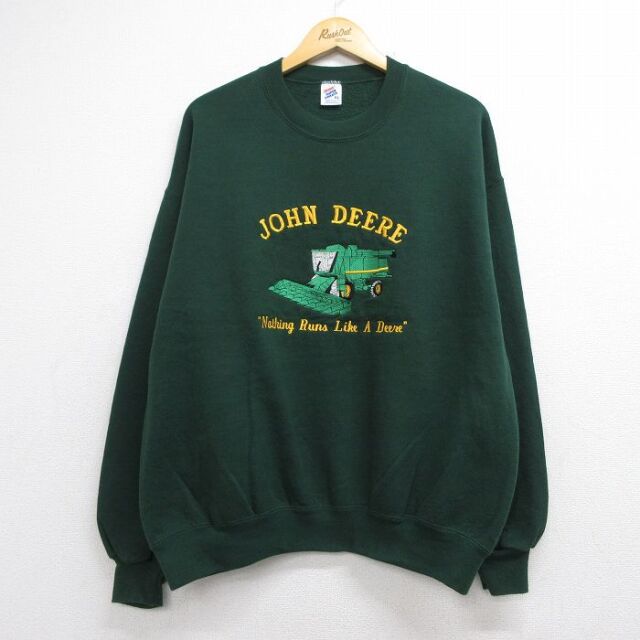 ジョンディア 90s 長袖スウェット 刺繍 グリーン メンズXL相当 | 古着