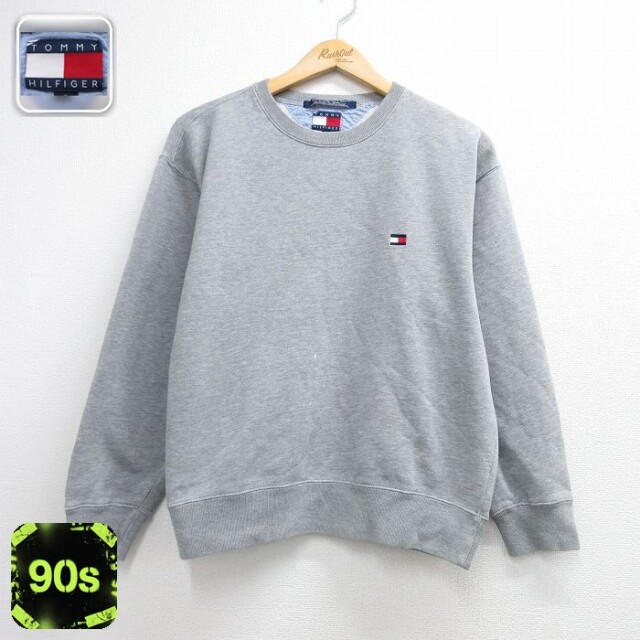 トミーヒルフィガー 90s 長袖スウェット ワンポイントロゴ グレー メンズL相当 | 古着