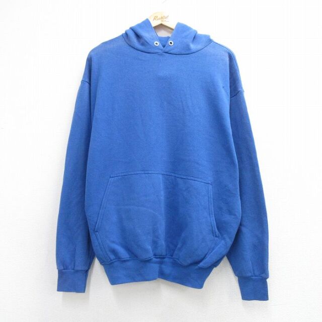 XL★古着 長袖 スウェット パーカー メンズ 90年代 90s 無地 USA製 ブルー 26aug05