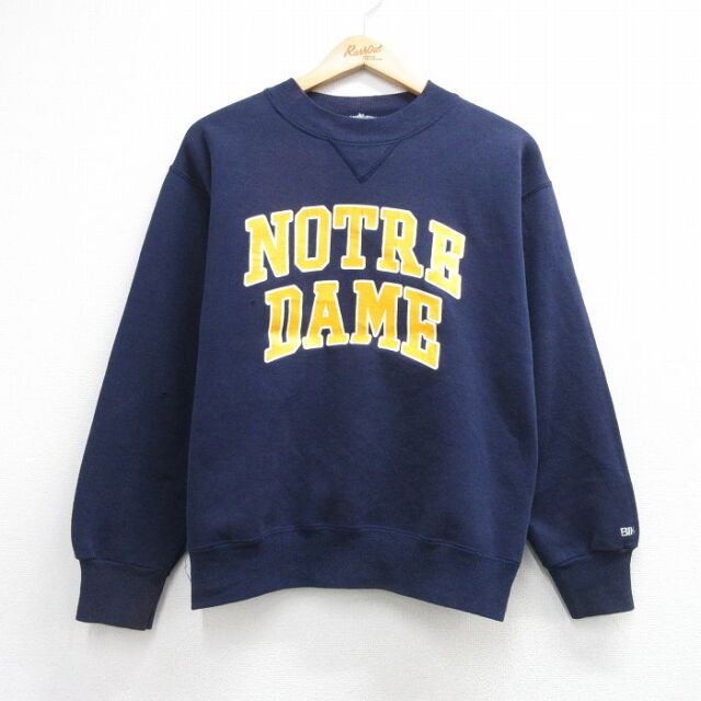 M★古着 長袖 スウェット メンズ NOTREDAM クルーネック ネイビー 26aug05