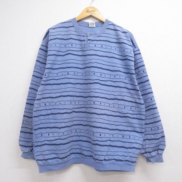 XL★古着 長袖 スウェット メンズ 90年代 90s コットン ヘンリーネック USA製 ライトブルー【spe】 26aug06