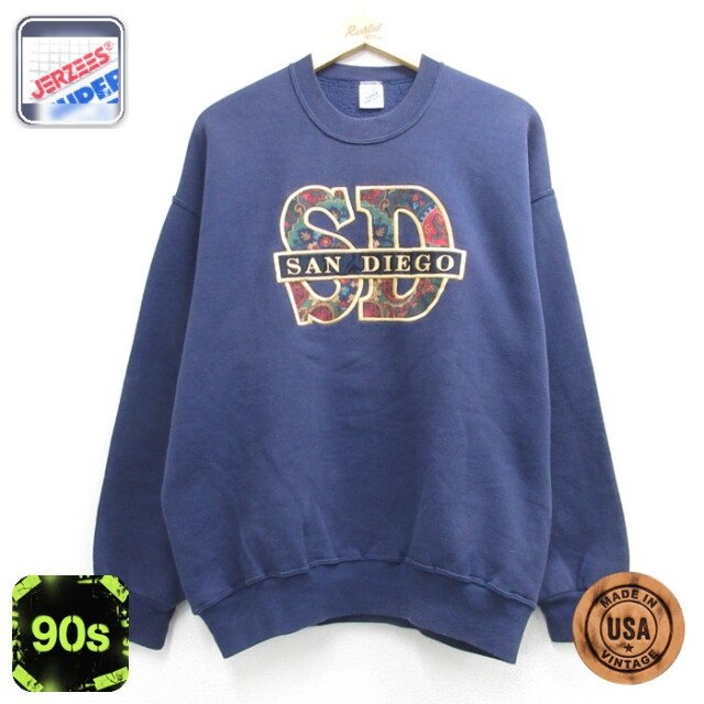 ジャージーズ 90s 長袖スウェット サンディエゴペイズリー ネイビー メンズL相当 | 古着