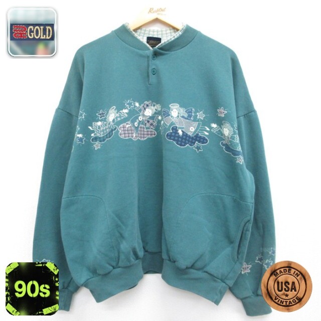 RU GOLD 90s 長袖スウェット エンジェル グリーン メンズXL相当 | 古着