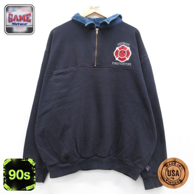 GAME Workwear 90s ハーフジップスウェット ブラック メンズXL相当 | 古着