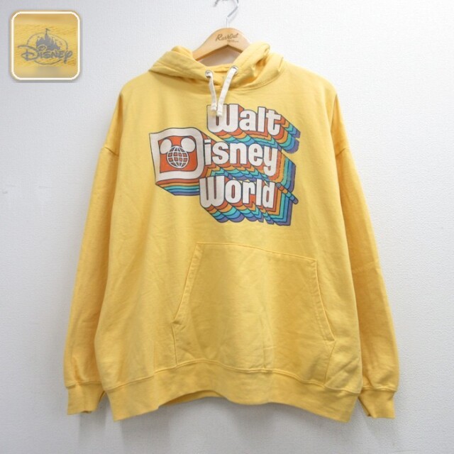 Disney 長袖 スウェット パーカー イエロー メンズXL相当 | 古着