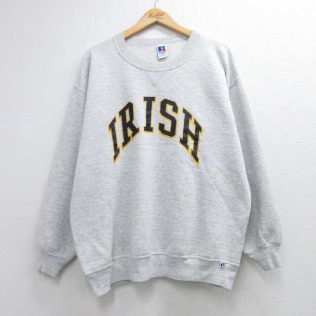 XL★古着 Russell Athletic 長袖 スウェット メンズ 90年代 90s IRISH ラッセル クルーネック USA製 グレー 霜降り【spe】 26oct07