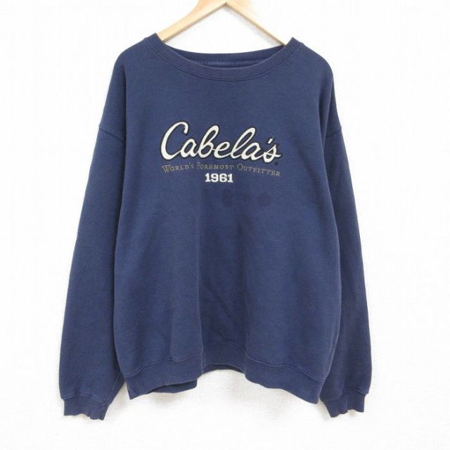 カベラス 長袖スウェット ビッグロゴ刺繍 ネイビー XL | 古着