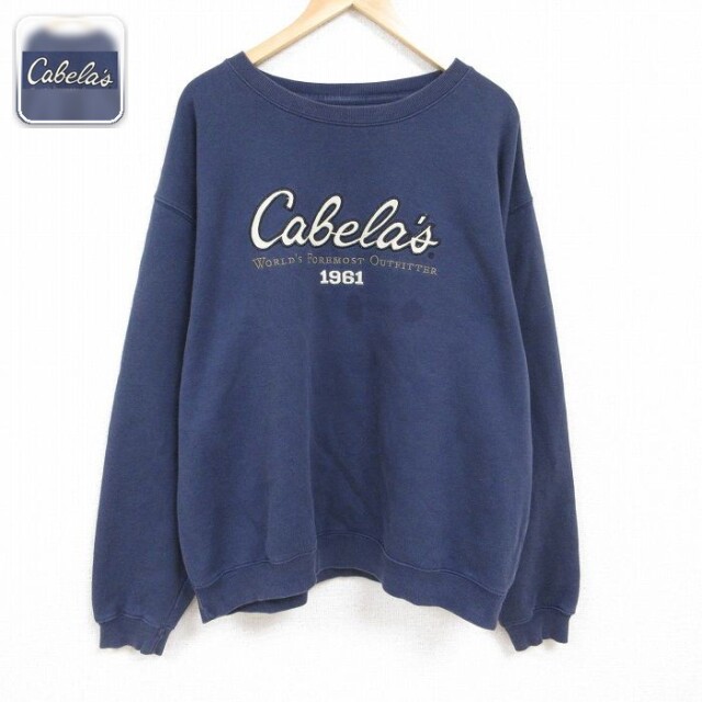 【50%OFF】カベラス 長袖スウェット ビッグロゴ刺繍 ネイビー XL | 古着