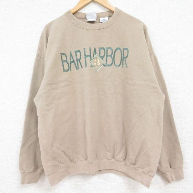 XL★古着 アリゾナジーンズ 長袖 スウェット メンズ 90年代 90s バーハーバー ヨット 鹿の子 大きいサイズ クルーネック USA製 ベージュ カーキ 24jan06 中古 スエット トレーナー トップス
