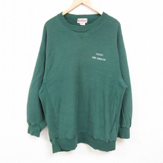 【50%OFF】XL★古着 Wear Guard 長袖 スウェット メンズ 00年代 00s CERTIFIED HOME REMODELERS ロング丈 コットン クルーネック 緑 グリーン 24jan22 中古 スエット トレーナー トップス