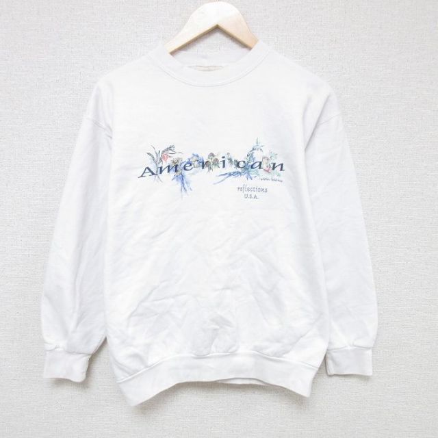 90s 長袖スウェット 野花 ホワイト M | 古着