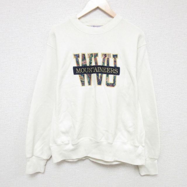 90s 長袖スウェット 登山家刺繍 生成り XL | 古着