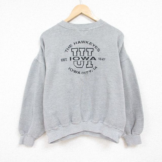 00s 長袖スウェット アイオワ刺繍 グレー XL | 古着