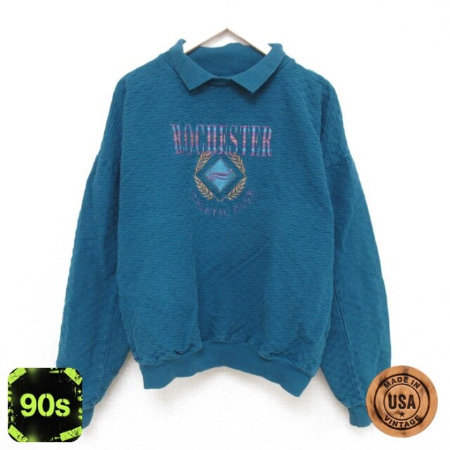 90s 長袖スウェット ロチェスター刺繍 グリーン メンズXL相当 | 古着