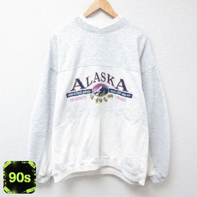 90s 長袖スウェット アラスカ ツートンカラー グレー メンズXL相当 | 古着