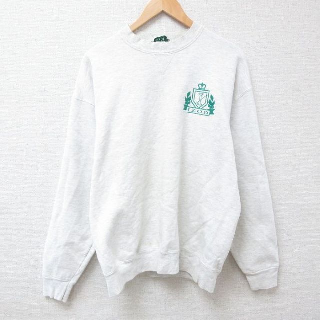 XL★古着 IZOD 長袖 スウェット メンズ 90年代 90s ワンポイントロゴ クルーネック USA製 薄グレー 霜降り 24jan17 中古 スエット トレーナー トップス