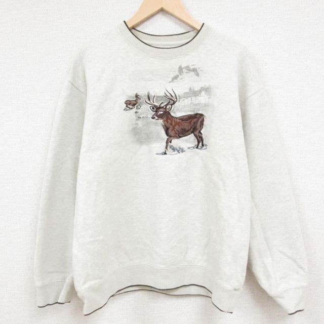 長袖スウェット シカ刺繍 グレー M | 古着