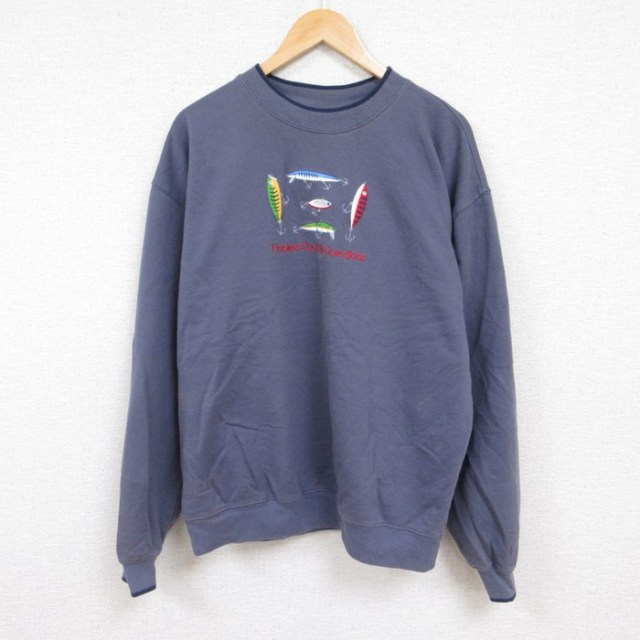 00s 長袖スウェット 釣りルアー刺繍 パープル XL | 古着