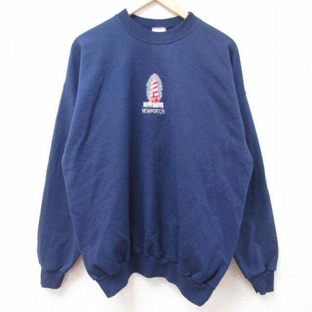 ヘインズ 00s 長袖スウェット ニューポート灯台刺繍 ネイビー XL | 古着