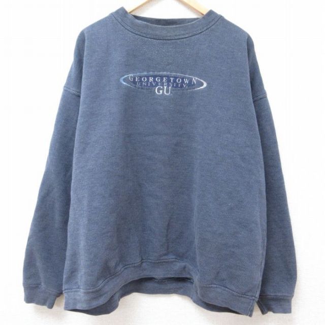 XL★古着 ジャンスポーツ 長袖 スウェット メンズ 00年代 00s ジョージタウン 大学 刺繍 大きいサイズ クルーネック 濃紺 ネイビー 24jan31 中古 スエット トレーナー トップス