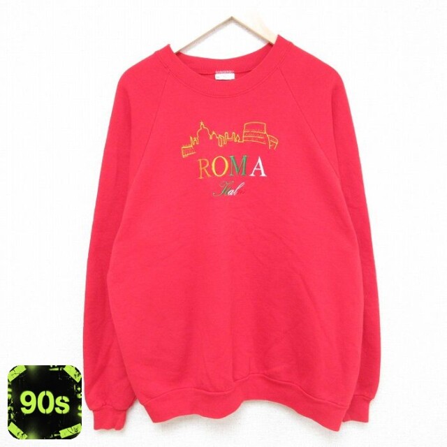 【50%OFF】ローマ 90s ラグランスウェット 刺繍 レッド XL | 古着